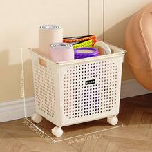 1pc Large Capacity Foldable Laundry Basket, Indoor Storage Bin For Yoga Mat, Yoga Gear, Clothes, Toys, Food - Heavy Duty Plastic Structure With Open Top And Side Access, Mobile Storage Box For Home Organization, Space-Saving Practical Gift - White - View 7