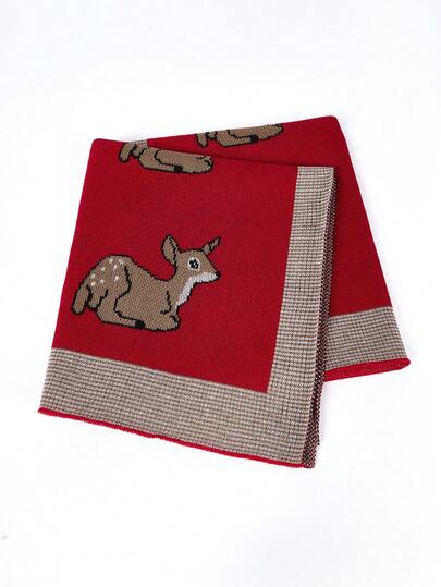 1 chiếc chăn len dệt kim cho bé, 100% cotton, họa tiết hươu hoạt hình, phù hợp cho mọi mùa, món quà tuyệt vời cho ngày Valentine.
