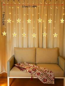 1 Stück 3,5m 108 LED Sternenlichterkette, batteriebetrieben, Funkellichter, Innenfensterbank Deko Sternenfee-Lichterkette, Schlafzimmer Wanddeko Sternenlicht, Weihnachts-Heimdekoration Sternenlicht, Mädchenzimmer Deko Licht, Winterdekoration, Geburtstagsdekor, Hochzeitsparty Zubehör, Außengarten, Feiertags-Deko Sternenlichterkette - Gelb - Übersicht 12
