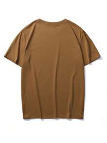 Plus Size Men's Simple Letter Print Round Neck Short Sleeve Casual T-Shirt, Easy To Match, Best Gift For Friends - Rust Brown - View 2