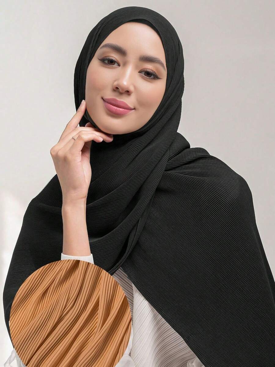 1 buc. Eșarfă hijab musulmană din șifon plisat pentru femei - Multicolor - Vizualizare 1