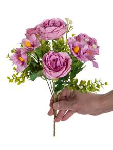 1/3/80 piezas Flores artificiales de peonía de 12.99 pulgadas con pequeñas flores de lavanda, plantas falsas, ramo de novia, suministros DIY para coronas de San Valentín y decoración de boda, decoración de ramo de novia, decoración de coche de boda, decoración de arco y entrada, hogar, restaurante, dormitorio, decoración de jarrón - rojo morado - Ver 4