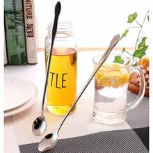 HorntideJuego de cuchara de mezcla de 6 piezas 10 pulgadas 26 cm Cucharas de mango largo para helado Bebida fría Jugo de fruta Cóctel de agitación y más - pulido de espejo de acero inoxidable - plateado - Ver 3
