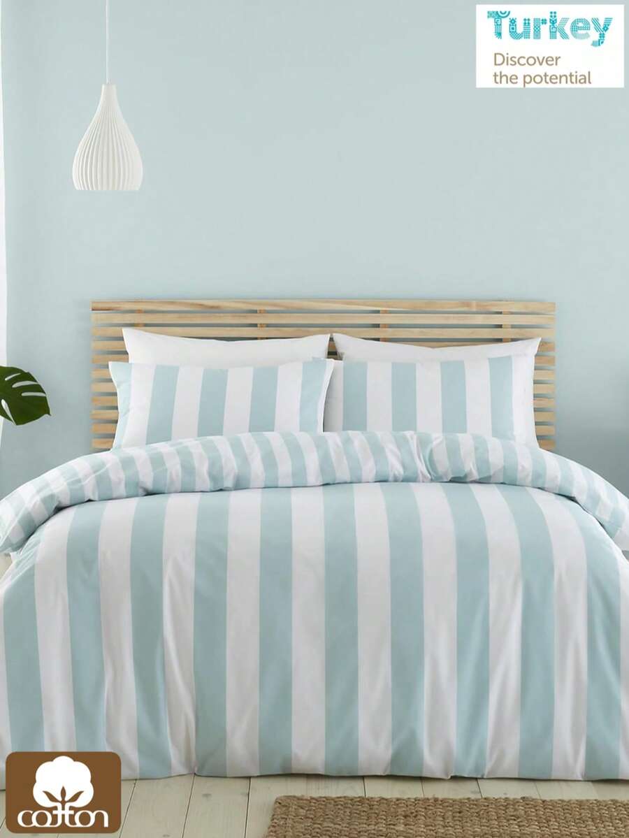 CAQQA 3 Pieces Turkish Cotton Woven Duvet Cover Set | Duvet Cover and Pillowcase, Modern Bedding for Bedroom, 135*200 cm, 150*200 cm, 200*200 cm, 200*220 cm, 220*240 cm - 薄荷綠 - 查看 1