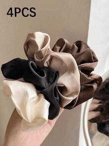 24/12/10件套女士纯色缎面丝绸发圈，柔软缎面弹力发带，不伤发，适合高马尾和日常佩戴