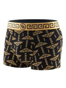 8条装男士奢华黑金印花平角内裤，透气舒适，弹性运动内裤，休闲耐穿日常穿着 - 彩色 - 查看 2