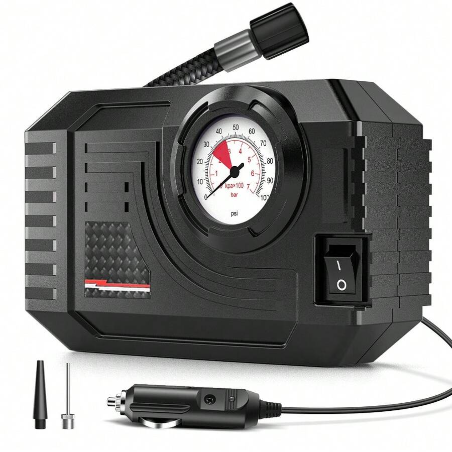 Carsun Tire Inflator Portable Air Compressor, Bicycle Tire Pump, Mini Portable 12V DC Air Compressor, High Brightness Night Lighting, Mechanical Tire Inflator