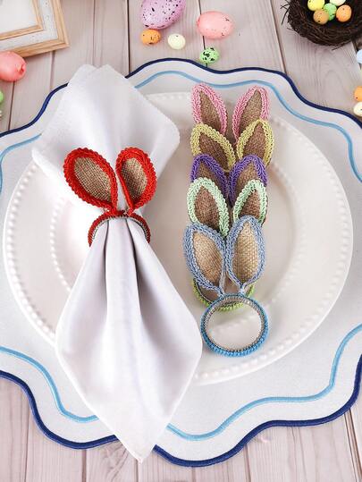 3个复活节串珠兔耳餐巾环，鸡蛋造型餐巾架，适用于复活节餐桌装饰