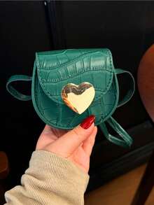 1pc Girls' Heart Crocodile Pattern PU Magnetic Closure Fashion Mini Crossbody Bag, Suitable For Daily Use All Seasons - A - View 12