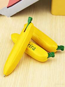 1pc Custom Personalized Cute Banana-Shaped Ballpoint Pen, With The Option To Customize A Name Or Text. Creative Push-Type Stationery Gift, Gel Pen Suitable For Writing. - Multicolor - View 2