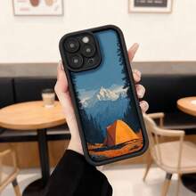 Cubierta de teléfono con borde negro y diseño de montaña naranja para camping al aire libre ideal para amantes de la naturaleza,Aplicable a los teléfonos de la serie Apple y Galaxy - Blanco - Ver 1