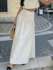 minisummmer 女士新款白色优雅长裙，适合夏季度假——高腰飘逸A字裙摆，柔软舒适，适合情人节、海滩、婚礼、派对、日常办公、周末休闲穿着 - 白色 - 查看 3