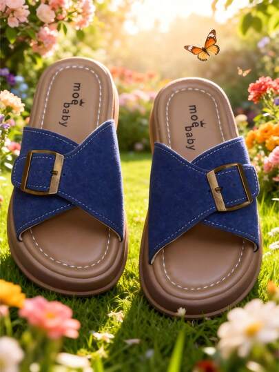 New Fashionable Children's Super Soft, Comfortable, Breathable Single Button Thick Soled Slippers, Suitable For Indoor And Outdoor Walks In Summer