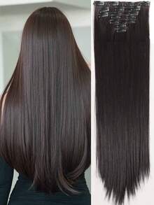 7pcs/Set 18-32 Inch Clip-In Synthetic Hair Extensions, Thick & Natural Black Hair Pieces