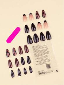 24 piezas de pegatinas de uñas con forma de ataúd de color negro, efecto tie-dye, incluye 1 hoja de pegatinas adhesivas y 1 lima de uñas mini, adecuado para uso diario - Multicolor - Ver 3
