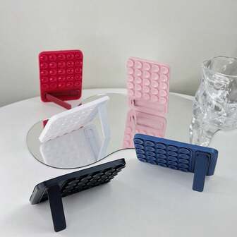 1pc Adhesive Silicone Suction Cup Fixing Magic Tool, Strong Back Adhesion To Phone Cases, Anti-Slip Pad For Wall, Folding Stand, Universal Creative Accessory, Desktop, Horizontal And Vertical Support, Kitchen And Bathroom, Selfie Live Streaming