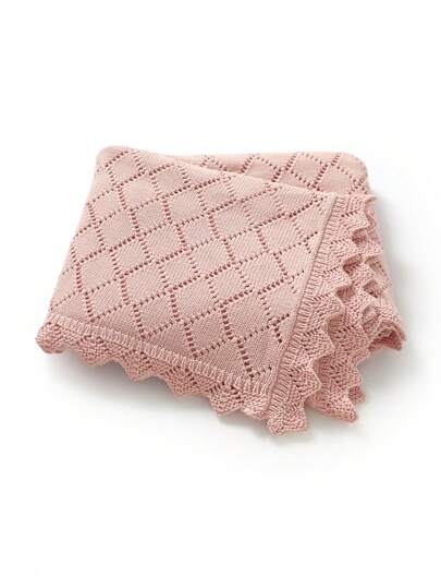 1pc Baby Knitted Blanket, Pink Lace Crochet Hollow Diamond Throw Blanket, Gentle Spring Children Blanket