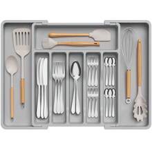 Expandable Kitchen Utensil Drawer Organizer - Adjustable Cutlery And Silverware Rack With Knife Storage, Durable Plastic Scraper And Small Tool Organizer, Space Saving Design For Knives, Spoons, Forks, Spatulas, Whisks And More, Kitchen Drawer Organi - 灰色 - 查看 11