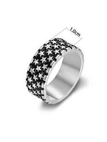 1pc Vintage American Style Stainless Steel Cast Distressed Star Pattern Men's Ring For Daily Commute Accessory - Star - View 4