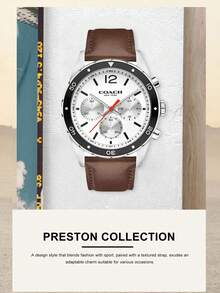 Coach Sullivan Chronograph White Dial Brown Leather Strap Watch For Men - Brown - View 3