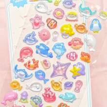 3D立体浮雕水晶海洋生物贴纸，儿童卡通手工教育奖励贴纸，手机相册贴纸装饰——礼品。家居装饰、派对装饰、生日礼物和各种节日礼物的完美之选，时尚美观。 - 彩色 - 查看 3