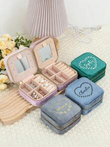 Personalized Velvet Jewelry Box With Heart & Name, Bridesmaid Gift, Gift For Her, Mom's Travel Jewelry Box, Birthday Gift, Valentine's Day Pattern, Romantic Gift - Item 9 - View 2