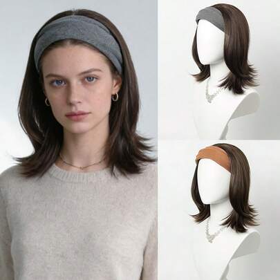 12-Inch Women's New Short Wavy Wig With Detachable Headband, Two Color Headband Options, Suitable For Daily Wear, Party, Gathering, Concert, Halloween, Christmas