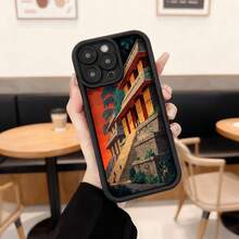 Cubierta de teléfono con borde negro diseño de templo antiguo en tonos rojos y marrones para uso diario en cafeterías y espacios urbanos,Aplicable a los teléfonos de la serie Apple y Galaxy - Blanco - Ver 3
