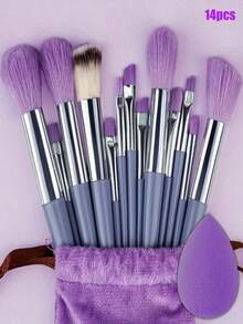 33件套化妆刷套装（含束口收纳袋），包括粉扑、化妆海绵、腮红刷、粉底刷、眼影刷、轮廓刷、眼影刷、软毛刷、腮红刷，专业化妆刷套装