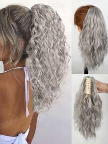 14 Inch Curly Ponytail Hair Clip, Brown Mixed Bleached Platinum Blonde High Ponytail Hair Piece, Synthetic Fiber Material, Women's Fashion Hair Clip, Elegant Hair Accessory, Casual Hair Clip, Women's Hair Claw - Multicolor - View 19