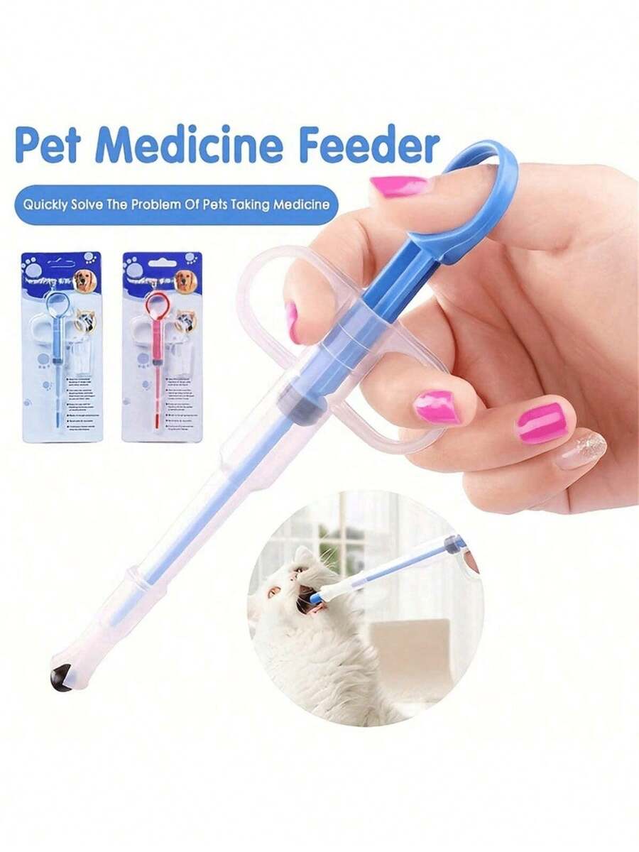 1pc Random Color Pet Medication Dispenser, Pet Pill Syringe, Soft Tip Dual-Use Medication Feeder, Pill Injector, Dual Needle Feeding Distributor Tool, Suitable For Pets, Kittens, Dogs, Pet Accessories - Multicolor - View 1