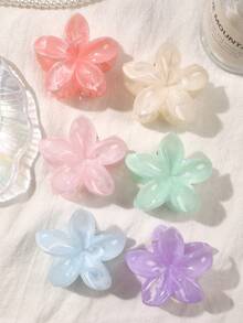 6pcs ABS Material Spring/Summer Candy Color Elegant Marble Ombre Daisy Medium Sweet Hair Claw Clips, Beach Boho Style Hair Accessories, Autumn Fashion Women Hair Clips, Winter Holiday Costume Hair Clips - Multicolor - View 3