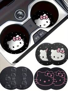 Sanrio 2pcs Hello Kitty Heart-Shaped Car Cup Holder Coasters, Creative Car Interior Accessories - Multicolor - View 6