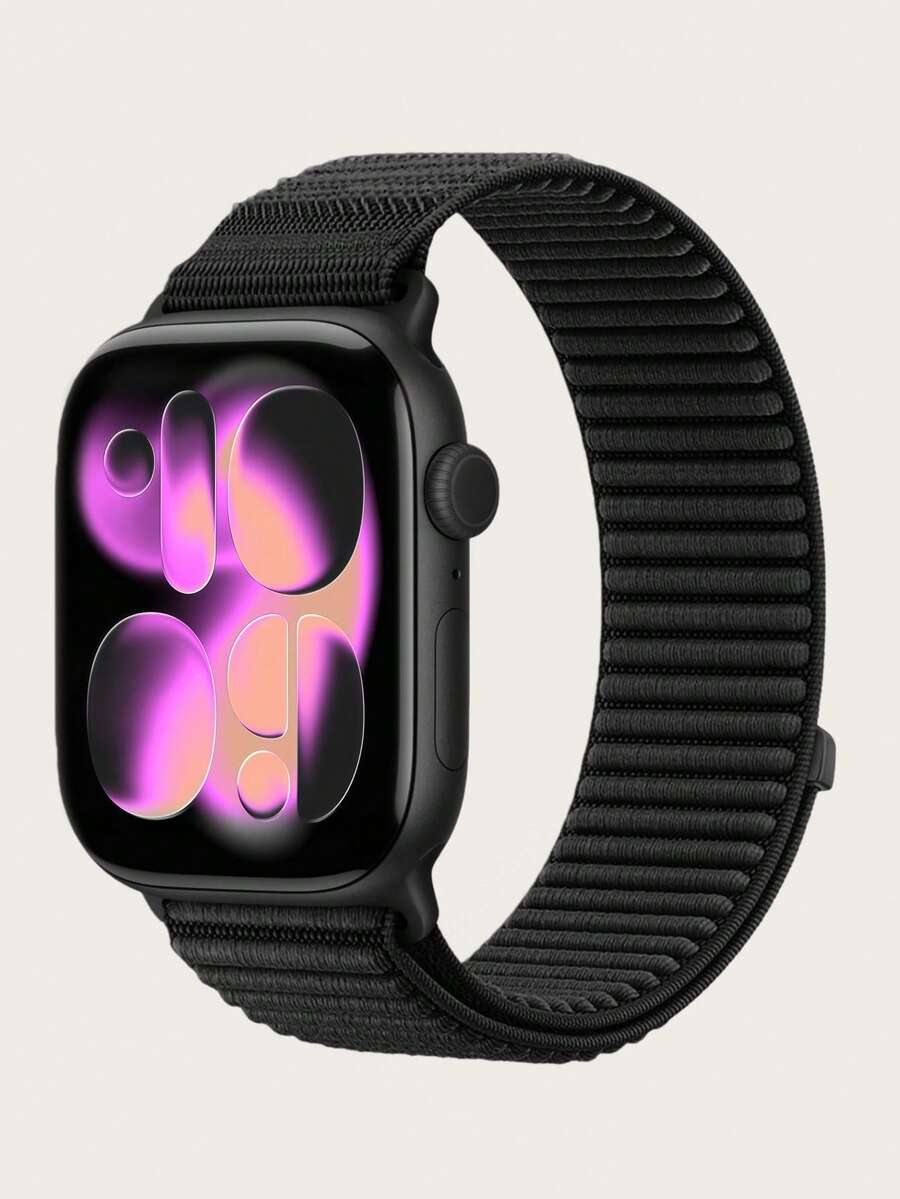 升级版弹力单圈表带，兼容 38mm、40mm、41mm、42mm、44mm、45mm、46mm、49mm 表款，男女通用。柔软透气的运动弹力尼龙表带，兼容 Ultra/SE/11/10/9/8/7/6/5/4/3/2/1 系列。斜纹编织，麂皮内芯，可调节魔术贴表带，男女皆宜。