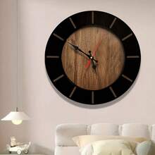1pc 10-Inch/12-Inch Silent Vintage Wooden Wall Clock - Battery Powered, Round Decorative Clock Suitable For Living Room, Bedroom, Office - Multicolor - View 2