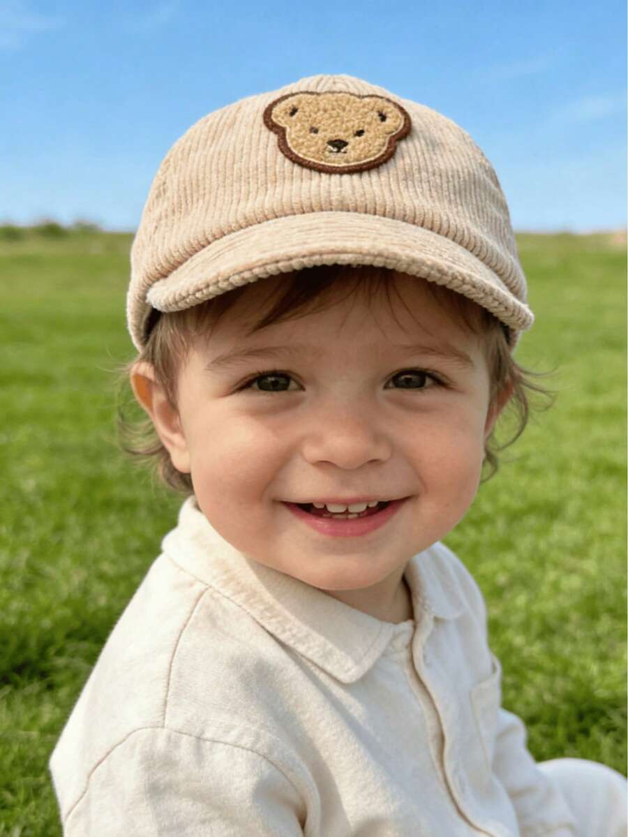 Autumn/Winter Baby Retro Cartoon Bear & Duck Brim Hat, Unisex Toddler Soft Brim Windproof Children Baseball Cap - 1PC - View 1