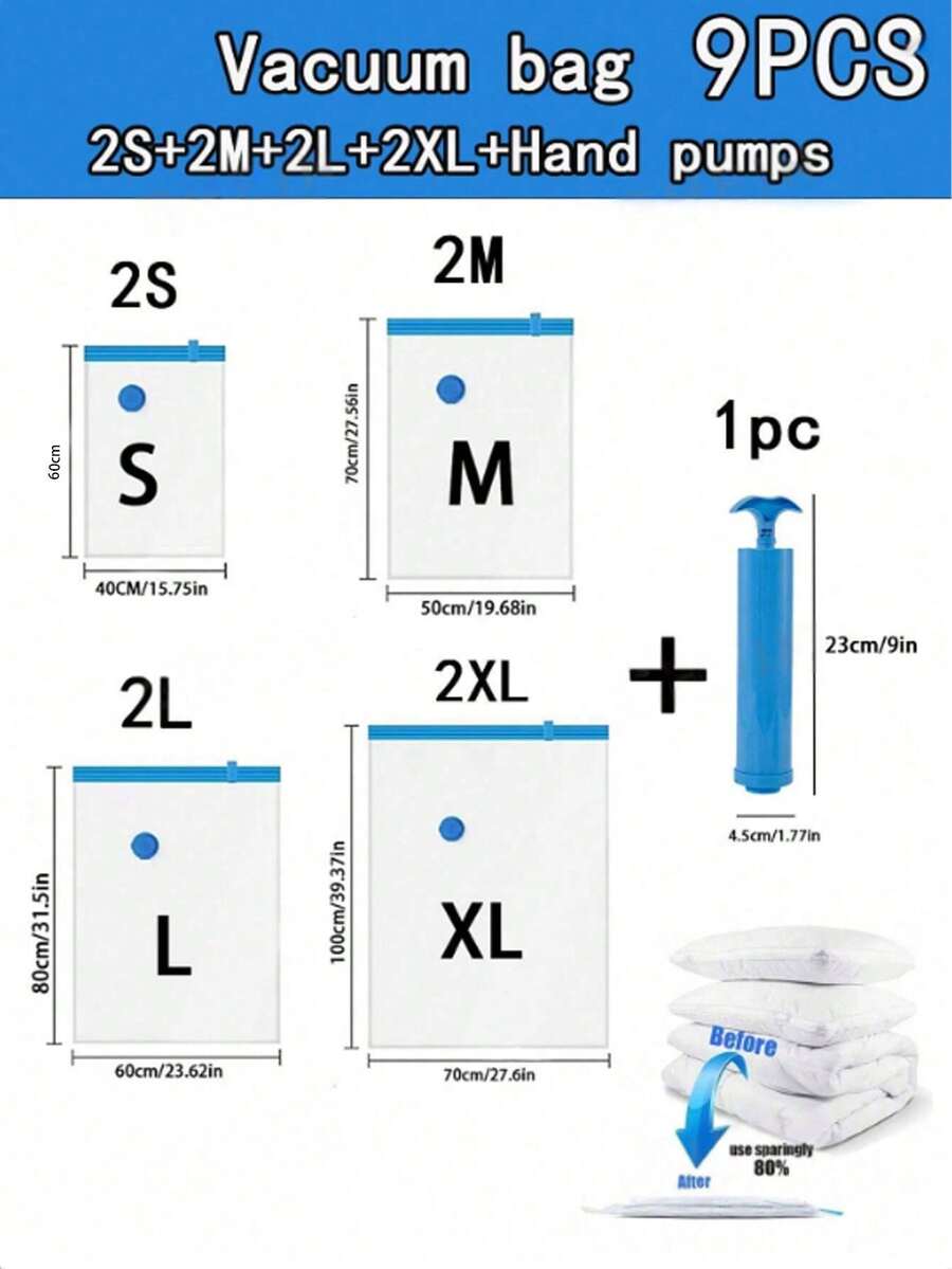 9/5/1 Pcs Vacuum Compression Zipper Storage Bags, Vacuum Compression Bags, Vacuum Compression Zipper Storage Bags, Space Saving Luggage Bags, Travel Compression Bags, Foldable Clothes Storage Bags, Clothes Organizer Bags, Suitable For Clothes, Bedding, Closet Etc. - 80% Space Saving, Moisture Proof Storage Bags - View 1