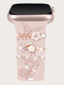 5/4/3pcs Metal Band Decor Rings Compatible With Apple Watch Band Charms 38mm 40mm 41mm 42mm 44mm 45mm 46mm 49mm, Gold Heart Cross Dog Paw Flower Diamond Rhinestone Silicone Band Accessories (Watch And Band Not Included) Ultra/Se/11/10/9/8/7/6/5/4/3/2/1, Compatible With Samsung - Multicolor - View 17