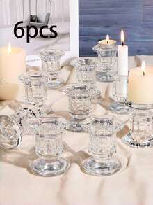 散装烛台，一套6个透明玻璃烛台，锥形玻璃烛台，适用于婚礼和情人节，餐桌摆件，完美的家居装饰