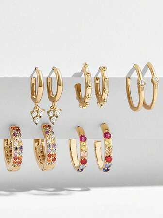 5pairs Rhinestone Hoop Earrings