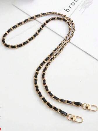 1pc Black Metal Double Buckle Leather Phone Lanyard Strap