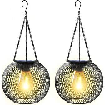 1/2 piezas Farol solar para exteriores, farol colgante negro vintage para decoración de jardín, patio, camino, cenador, iluminación paisajística solar a prueba de agua IP65