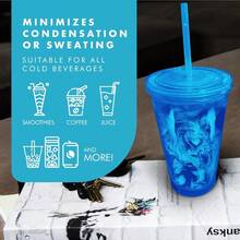 Simple Green Solutions - Taza acrílica de doble pared para bebidas frías tazas reutilizables con tapas y pajitas vasos de plástico aislados con tapas y pajita vasos acrílicos capacidad de 16 - AzulOcano - Ver 6