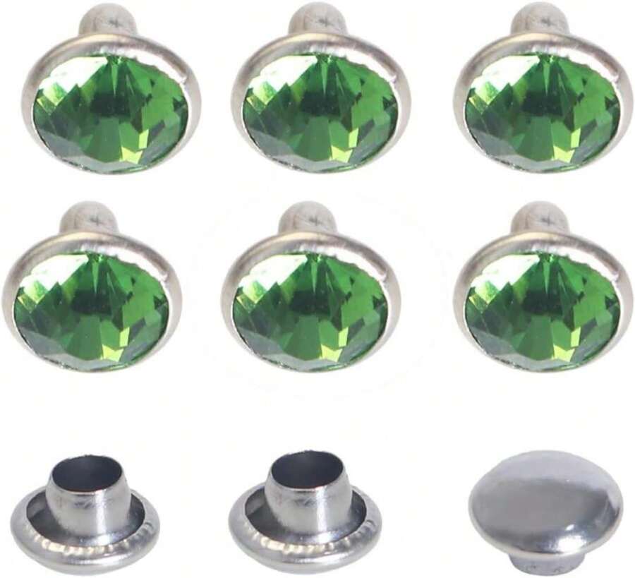 100 sets de remaches de cristal de colores CZ de color plateado para bricolaje y artesanía de cuero (blanco transparente, 8 MM) - ColorK - Ver 1
