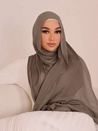 1pc Women's Solid Color Viscose Headscarf, Soft Wide-Edged Headband, Versatile Sun-Protective Hijab Scarf, Suitable For Daily Wear