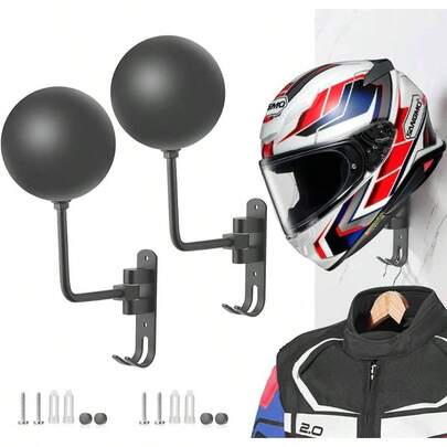 Soporte de pared para 180 cascos de motocicleta, soporte de metal giratorio para colgar cascos, con 2 ganchos para colgar cascos, chaquetas, gorras, pelotas de béisbol y cascos de rugby (2 unidades)
