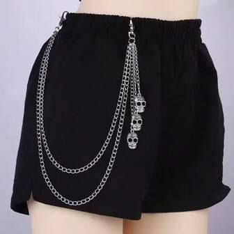 Punk Schädel Anhänger Metall Hosen Kette, mehrlagige Ketten Gürtel mit Schädel Charms, Y2K Streetwear Taille Kette Accessoire, perfekt zum Kombinieren mit Jeans und lässigen Shorts, unisex Modeartikel für den täglichen Gebrauch und Partys.
