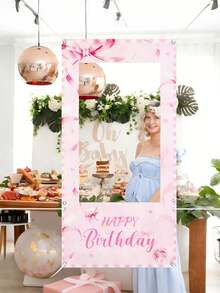 1pc Children's Birthday Party Backdrop, Elegant Decorative Background Cloth For Baby Birthday Theme Party, Infant Birthday Theme Sophisticated Party Decoration, Home Baby Party Backdrop For Photo Shoot