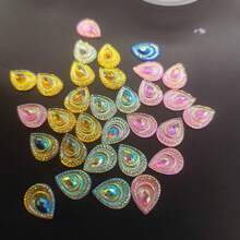 30 piezas de 13*18mm (0.512*0.709in) Ojos de pavo real con forma plana de resina AB brillante con rhinestones 3D para decoración de bodas, manualidades DIY de verano, escuela - Multicolor - Ver 6