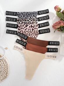7件套舒适亲肤LOVE钻石装饰性感甜美印花豹纹无缝丁字裤 - 彩色 - 查看 6